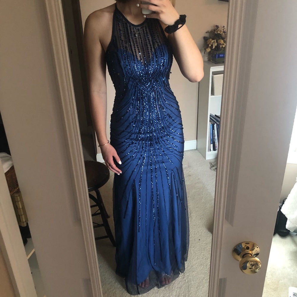 Cecily Brown Blue Sequin Prom Dress